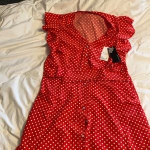 NWT red polka set button up dress
